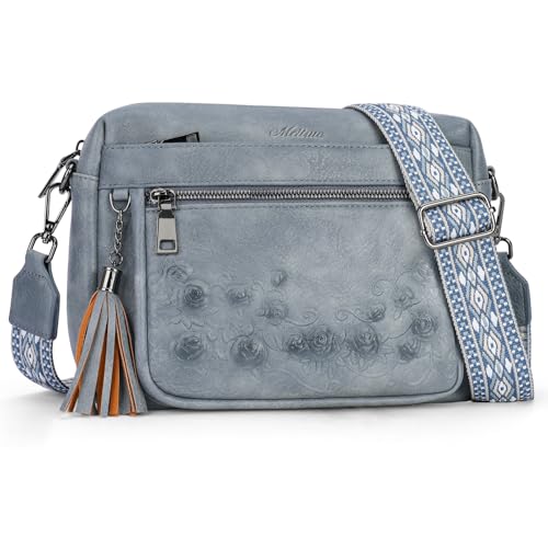 MEITRUE Crossbody Bags for Women, Vegan Leather Crossbody Purse Trendy Multi Pockets Shoulder Handbag with Tassel - color: 08-slate Blue