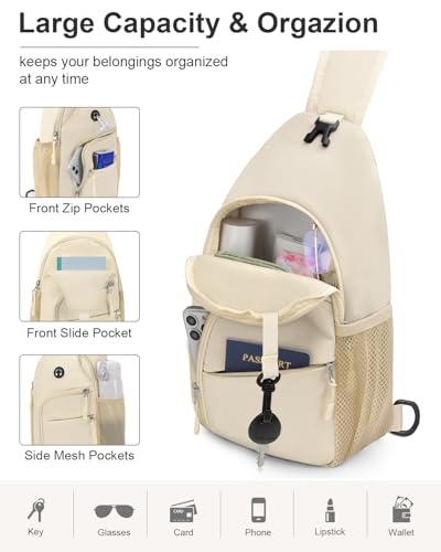 Pritent Crossbody Bags for Women Man Waterproof Sling Bag Backpack Trendy Casual Cross Body Bag with Convertible Shoulder Strap Chest Bag for Camping Hiking Travel Essentials (Ivory, Medium ) - color: Ivory, size: Medium