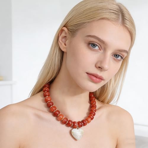 Chunky Colorful Beaded Statement Boho Summer Beach Chokers Necklace Heart Pendant Pink Green Yellow Brown Fashion Jewelry - color: Gold-Brown