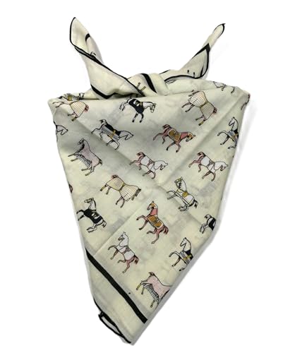 Shanlin Unisex Floral Cotton Square Scarf Bandanas 22x22 inch - color: Horses-lightbeige