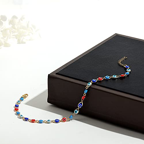 SLOONG Evil Eye Beaded Anklet Bracelets for Women, 14K Gold Plated Ankle Bracelet Jewelry Beach Beads Anklet Set Ankle Bracelets for Women - color: Red & Blue