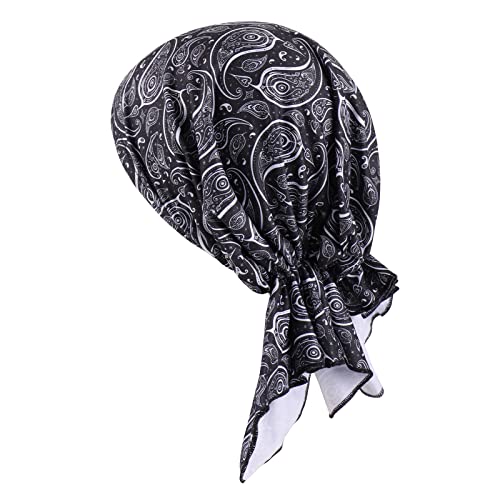 KAKU NANU Women Turban Chemo Beanies Pre Tied Caps Baggy Slouchy Headwear Sleep Scarf - color: Black Tied