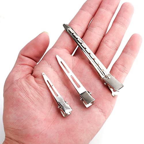 65Pcs Duck Billed Hair Clips for Styling Sectioning, Metal Silver Alligator Hair Clips for Women, 3 Sizes Long Hair Clip for Roller, Pin Curl Loc Clips for Retwist, Salon, Barber, Bows DIY