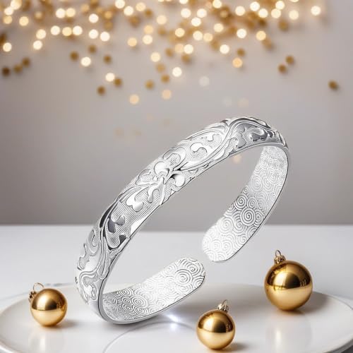 Sterling Silver Bangle Bracelets for Women,Fashion Jewelry Simple Adjustable 925 Silver Cuff Bangles for Women Mom Wife Valentine Mothers Day Gift - color: style-6