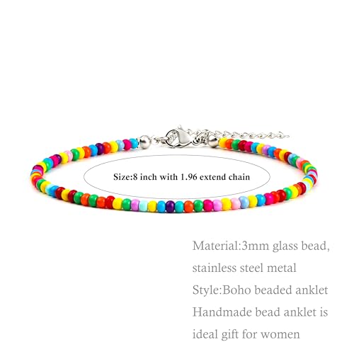 XIJIN 8Pcs Handmade Beaded Anklets for Women Boho Colorful Beads Ankle Bracelets Adjustable Foot Anklet Set - color: Multi color
