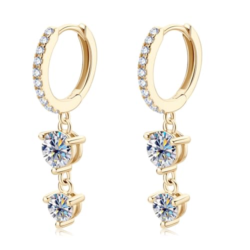 14K Gold over S925 Sterling Silver Long Tassel 0.8ct Diamond Hinged Hoop Earrings, VVS1 D-Color Drop Earrings Luxurious Gift for Anniversary - color: Yellow Gold