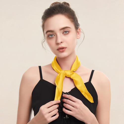 American Trends Women Silk Feeling Scarf Satin Head Scarves Square Wrap Neck Scarf Lightweight Silk Like Bandana - color: 02 Yellow