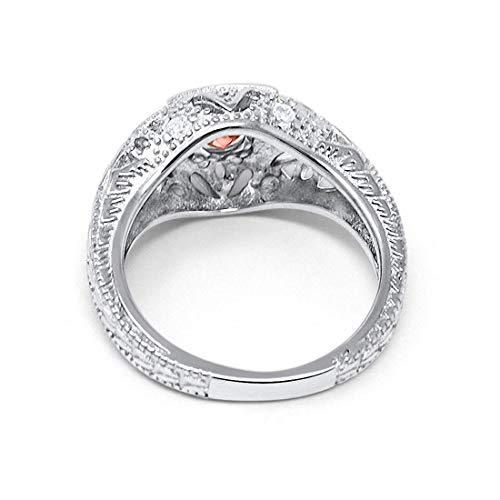 Blue Apple Co. Art Deco Ring Round Cubic Zirconia Leaf Filigree Design Split Shank Twisted Band Bridal Statement Wedding Engagement Rings For Women 925 Sterling Silver Gifts For Her - color: Simulated Morganite
