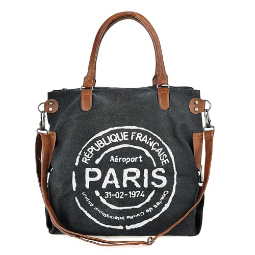 KAMEILONG Large Canvas Tote Bag for Women with Zipper Everyday Crossbody Bag Laptop Shoulder Bag Hobo Handbag - color: Black