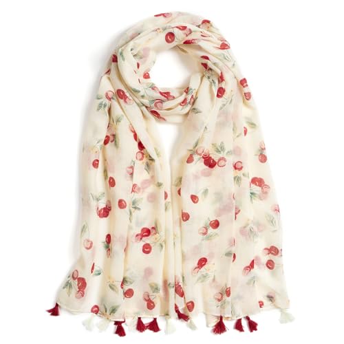 QIUTIMIY Scarf for Women Lightweight Soft Floral Leopard Printed Scarves Fall Winter Fashion Shawl Wrap with Fringe - color: Cherry-red