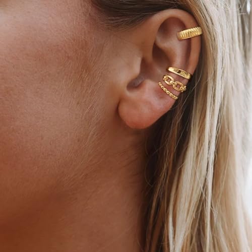 Ear Cuffs Non Piercing 14K Gold Plated Ear Cuff Earrings for Women Trendy Clip on Cartilage Earring Stacks Non Pierced Adjustable Fake Earrings Set Jewelry - color: B2:gold ear cuff 4pcs