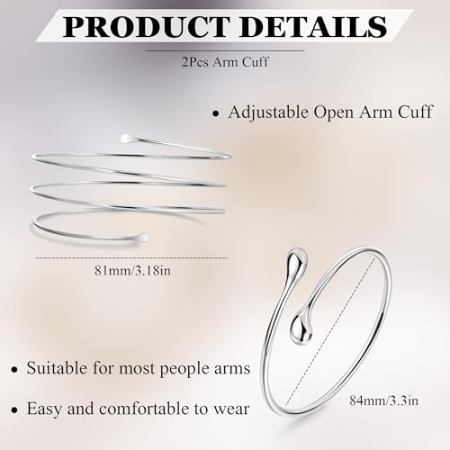 2Pcs Arm Cuff Gold Upper Arm Cuff for Women Adjustable Upper Arm Bracelets Open Irregular Arm Bangle Minimalist Coil Swirl Armlets Armband Jewelry - style: styleC silver