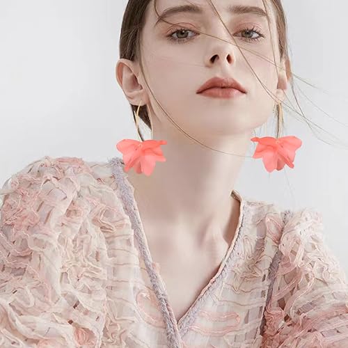 Exaggerated Bohemian Resin Rose Flower Petal Dangle Drop Earrings Long Acrylic Tiered Floral Tassel Earring for Women - color: Meat Pink