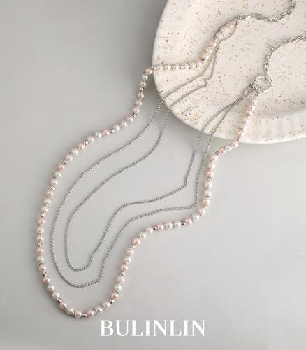 BULINLIN Layered Long Necklaces for Women Long Beaded Chain Necklace CostumeJewelry Mothers Day Gifts for Mom - color: 96-White Pink