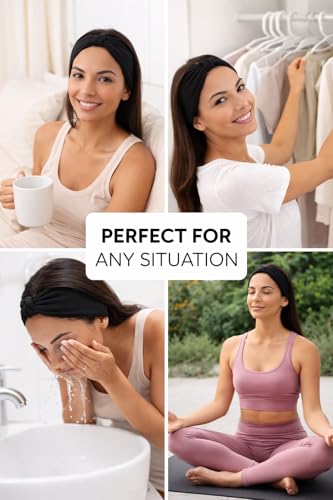 Satin Lined Knot Headband for Women – Wide Stretch Fabric Head Wrap with Twist Knot, Soft Ribbed Jersey, Comfortable Non-Slip Hair Band Protects hair from damage and breakage. (Black) - color: Black