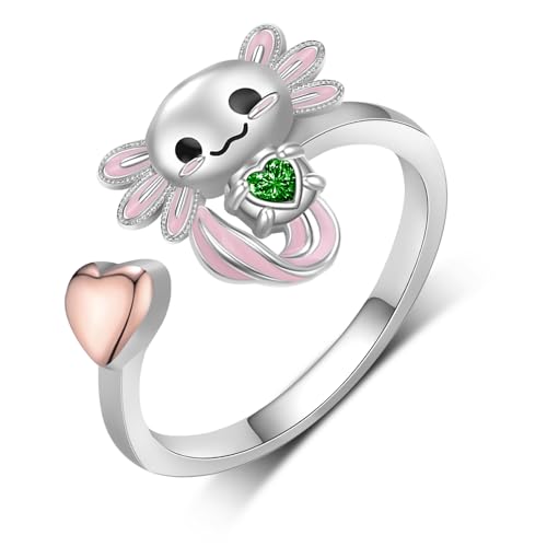 Axolotl Rings 925 Sterling Silver Axolotl Ring Cute Axolotl Jewelry Gift for Women Girls Daughter - color: May