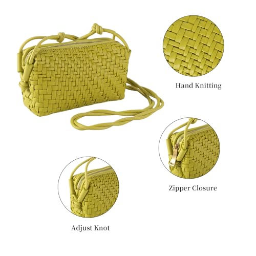 Woven Crossbody Bags for Women Handwoven Purses Vegan Leather Small Handbag Handmade Shoulderbag | Lightweight - color: Light Green