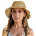 Floppy Big Beach Straw Hats for Women Foldable Summer Wide Brim Packable Sun Hat Womens Travel Straw Fedora Hat - color: C-khaki