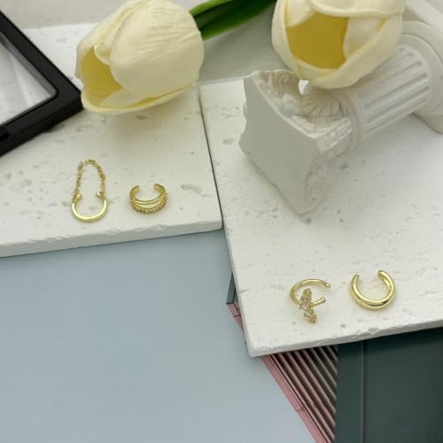 Fake Earrings for Women Non Piercing Ear Cuff Earring Dainty 14K Gold Plated Cuff Earrings Set Cubic Zirconia Ears Jewelry on Cartilage - style: 4A