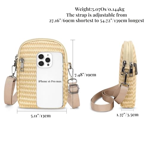 RFID Crossbody Bags For Women Travel, Small Cell Phone Purse - color: Natural Straw/Pp Straw