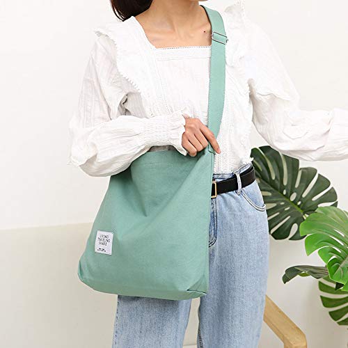 Covelin Women's Retro Large Size Canvas Shoulder Bag Hobo Crossbody Handbag Casual Tote - color: Dark Sea Green