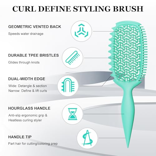 Curl Defining Brush for Thick Coily Hair, Firm-Bristle TPEE Detangling Brush for Coarse 4A–4C Curls, Dual-Sided Wide & Narrow Tooth Brush for Wet & Dry Curl Shaping– Women & Men (Aqua Mint) - color: Aqua Mint