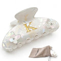 Iridescent Pearl Hair Claw Clip with Butterfly & Initial Charm, Fashionable Acrylic Hair Accessories for Women - color: K