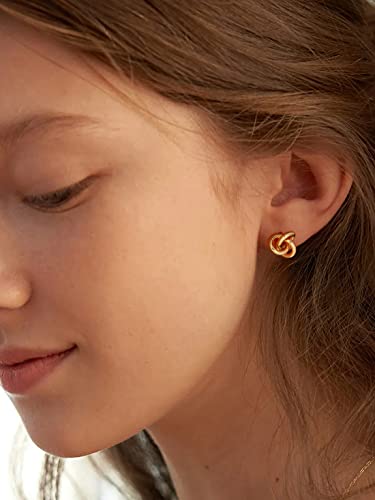 18K Gold Love Knot Stud Earrings for Women Statement Button Pearl Stud Earrings Minimalist Cute Small Post Earring - color: 1. Knot