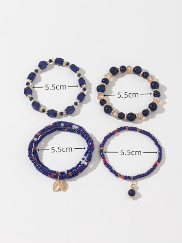 Caiyao 4Pcs Bohemia Multilayer Stackable Beaded Bracelets Set Colorful Crystal Stone Gold Beaded Stretch Bracelets Hawaii Charm Bracelet for Women Men Summer Beach Boho Vacation Jewelry Gifts - color: 7pcs dark blue