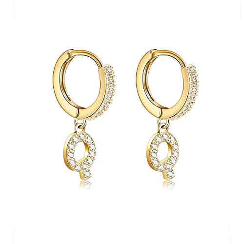 14K Gold Plated Cubic Zirconia Initial Earrings Delicate Small Hoop Earrings Hypoallergenic Letter Earrings for Women - style: Q