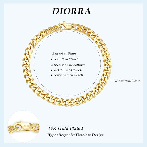 Gold Silver Bracelets for Mens, Sterling Silver Solid 6mm Wide Cuban Link Chain Bracelet for Men(7-9Inches)