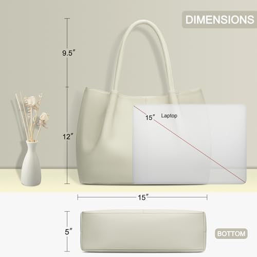 KKXIU Tote Bag for Women Vegan Leather Shoulder Purse Large Capacity Travel Bag - color: Cream White