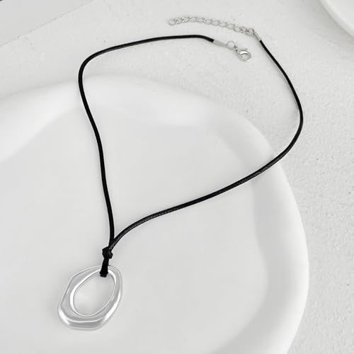 Black Cord Necklace with Gold Circle Pendant Chunky Leather Cord Necklace Large Round Pendant Statement Necklace Long Boho Jewelry Western Outfit for Women - color: A1