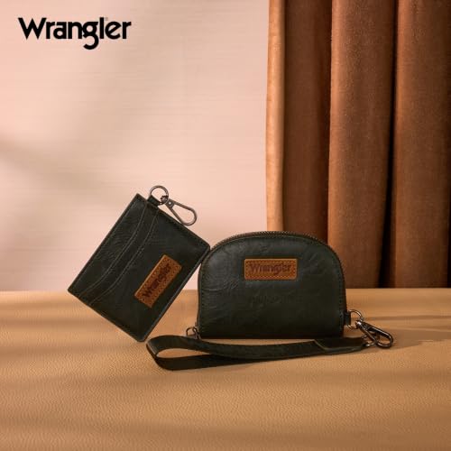 Wrangler KeyChain Wallet Wristlet Wallets for Women Dual Pouch Wristlet with Zipper Womens Credit Card Holder Wallet - color: A-Dark Green