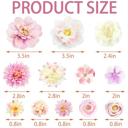 21 PCS Flowers Hair Accessories Women Boho Hair Barrettes Clips Girls Pink Purple Floral Rose Bride Headpiece Wedding Festival(PINK & PURPLE) - color: Pink&Purple, size: 1 Count (Pack of 21)
