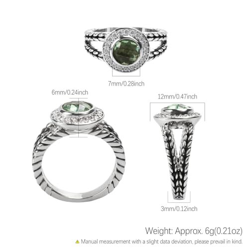 Designer Inspired Twisted Cable Statement Rings for Women Fashion Jewelry 8 MM CZ Split Shank Cable Ring Gift - color: Green