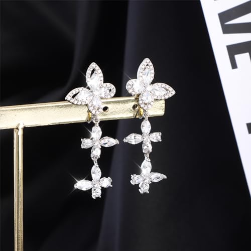Awinesn Clip on Earrings for Women 925 Sterling Silver Plated Cubic Zirconia Long Tassel Dangle Drop Earrings Non Pierced Earrings for Women Jewelry Gifts Wedding Party - color: butterfly 2
