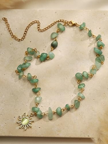 Sacina Boho Hippie Sun Necklace, Crystal Choker Necklace, Boho Necklace, Hippie Necklaces, Christmas Jewelry Gift For Women - color: green