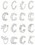 16Pcs Ear Cuff Earrings for Women Non Piercing Gold Silver Plated Ear Cuffs Non Pierced Clip on Cartilage Earring CZ Heart Flower Ears Wrap Fake Earrings Jewelry Set Lightweight Adjustable - color: Silver