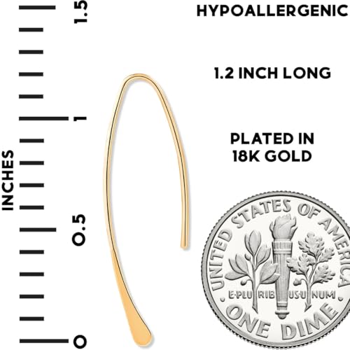 Upside Down Hoop Earrings - Hypoallergenic Lightweight Wire Needle Drop Dangle Threader Hoops for Women, Safe for Sensitive Ears - Plated in 925 Sterling Silver or 18k Gold - color: 1.2" inch - 18k Gold Plated