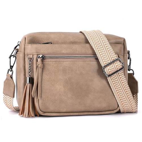 MEITRUE Crossbody Bags for Women, Vegan Leather Crossbody Purse Trendy Multi Pockets Shoulder Handbag with Tassel - color: 04-apricot