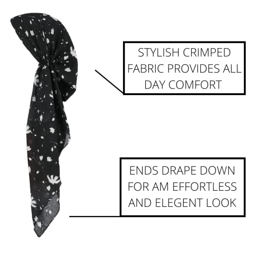 Pretied Head Scarves for Women Featuring Lightweight Crimped Material and Attractive - color: Black/White
