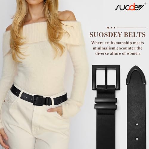 SUOSDEY Plus Size Women's Leather Belts for Jeans Pants Dress Fashion Women Waist Belt with Gold Buckle - color: B-black, size: Fit waist size 36''-41''