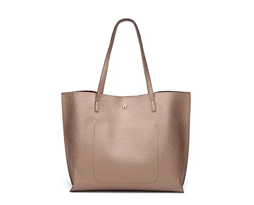 Dreubea Women's Soft Faux Leather Tote Shoulder Bag from, Big Capacity Tassel Handbag - color: Bronze