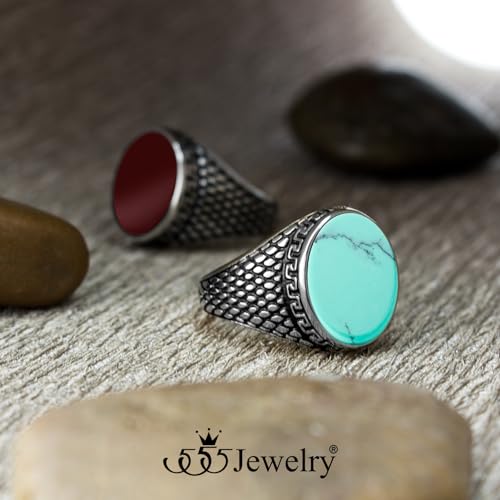 555Jewelry Stainless Steel High Polish Plain Oval Black Onyx Signet Ring for Men - color: Silver - Turquoise