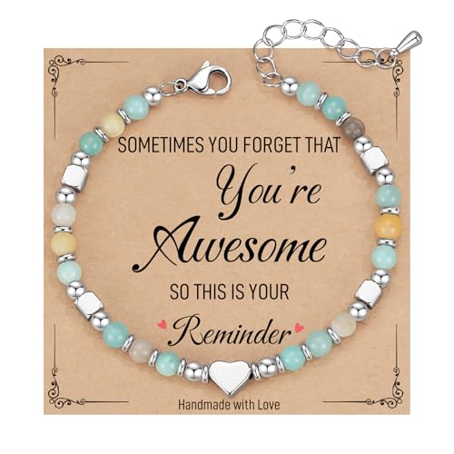 TONY & SANDY Tiny Beaded Bracelets for Women, Sometimes You Forget You're Awesome Gift, Unique Gifts for Women, Mom, Daughter, Wife, Coworker, Best Friend, Bestie, Granddaughter - style: Amazonite