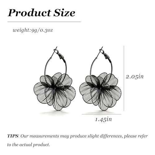 Gold Flower Statement Earrings for Women Boho Trendy Hoop Earrings Floral Dangle Petal Earring Prom Wedding Jewelry Gifts - color: A3:black