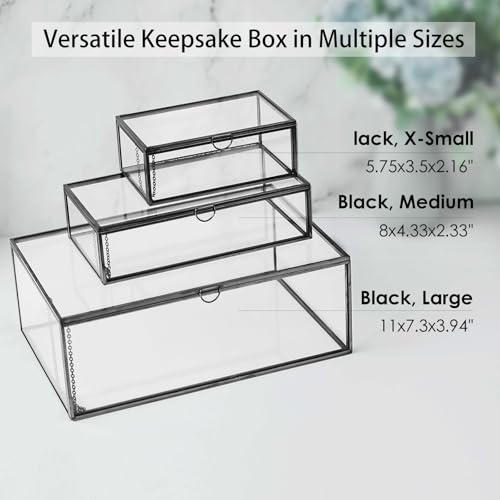 HighFree Vintage Glass Box with Lid - Clear Jewelry Glass Display Box Keepsake Box - Home Decor Decorative Box for Trinket Rings Bracelet (Black, Medium) - color: Black, size: Medium