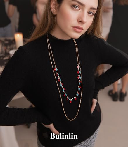 BULINLIN Layered Long Necklaces for Women Long Beaded Chain Necklace CostumeJewelry Mothers Day Gifts for Mom - color: Red green