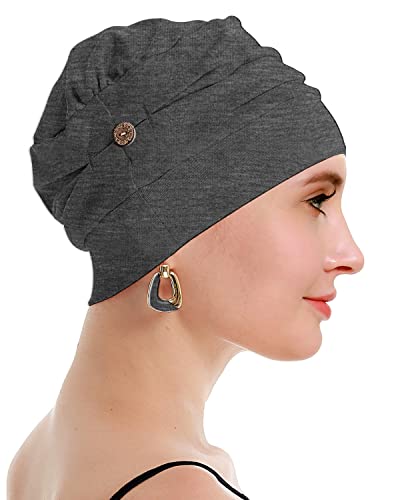 osvyo Cotton Chemo Turbans for Women Cancer Hairloss hat - Cotton Lightweight Headwear Sealed Packaging - color: Cotton Dark Flecking Gray